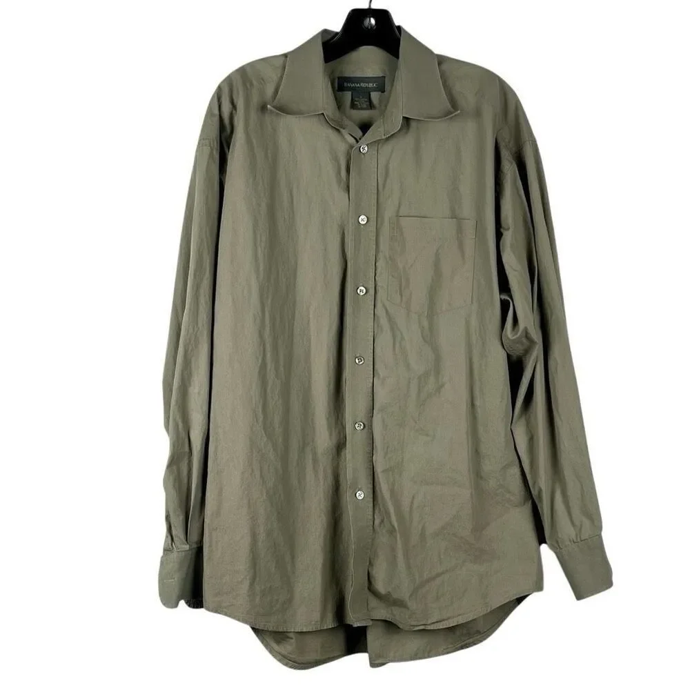 Banana Republic Long Sleeve 100% Cotton Green Button Down Dress Shirt Large